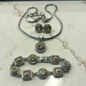 Brighton HEIRESS Two Tone Silver Gold Crystal Necklace & Bracelet set